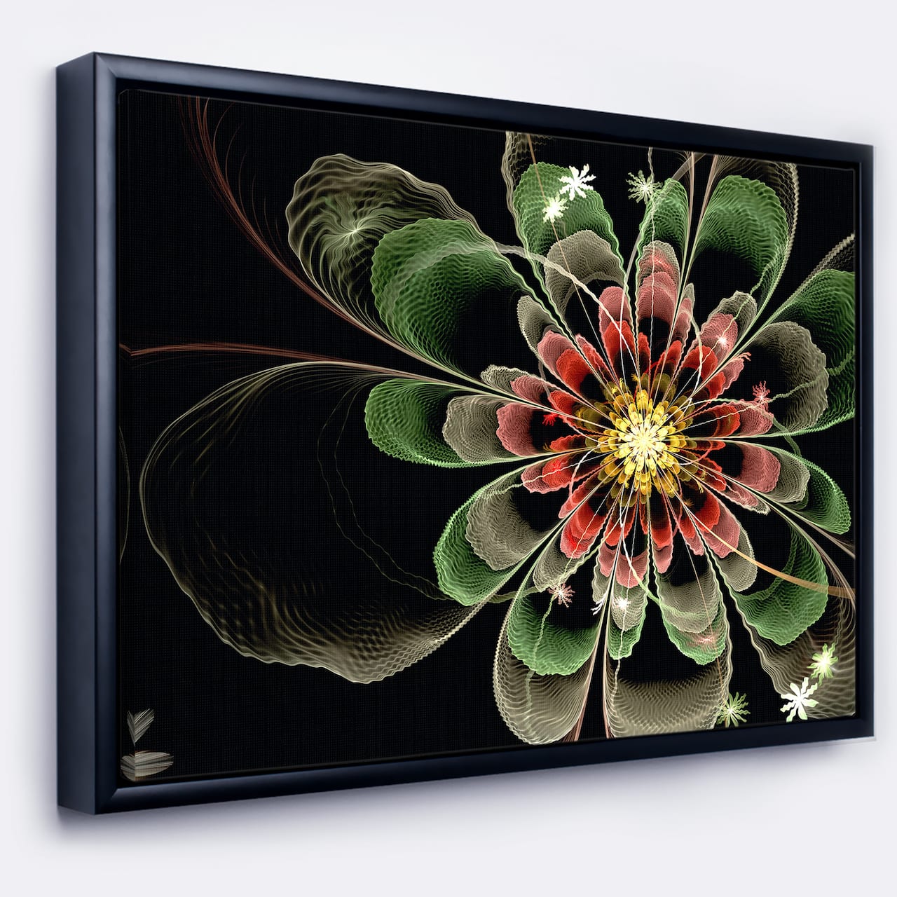 Designart - Abstract Green Fractal Flower - Floral Art Canvas Print in Black Frame